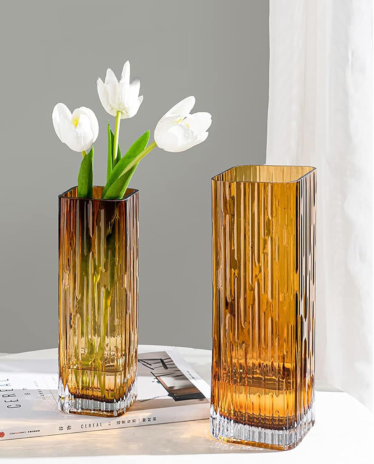 Amber Glass Square Vase