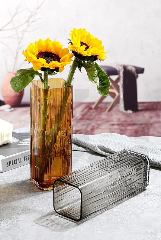 Amber Glass Square Vase
