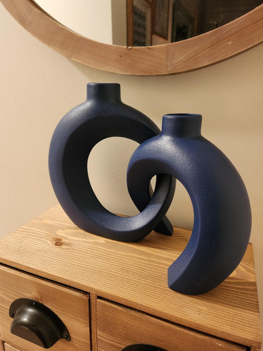Donut Navy Blue Vases Set