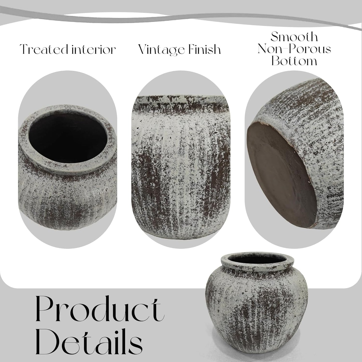 Large Distressed Round Rustic Vase