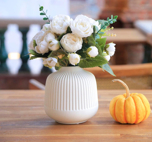 Matte White Boho Stripe Vase Set