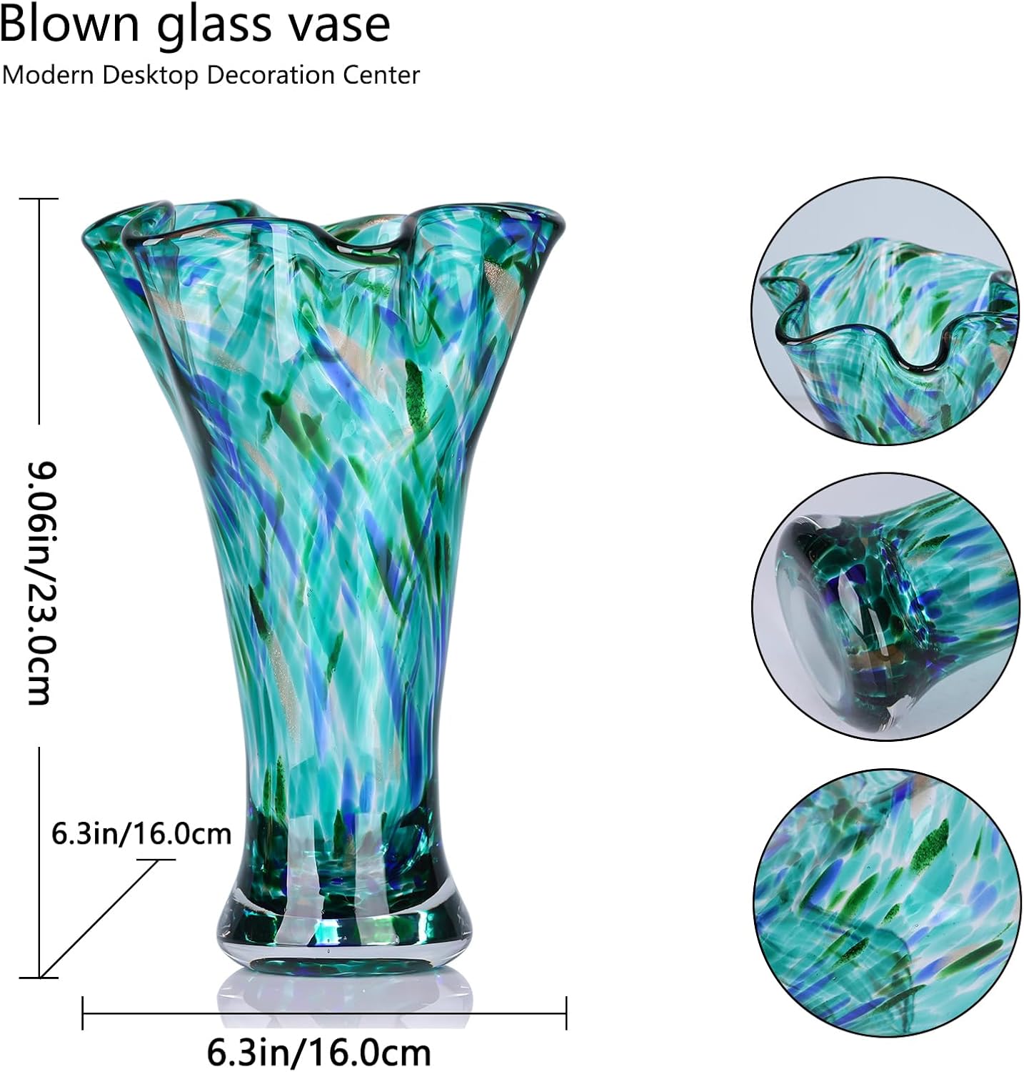 Teal Hand Blown Glass Vase