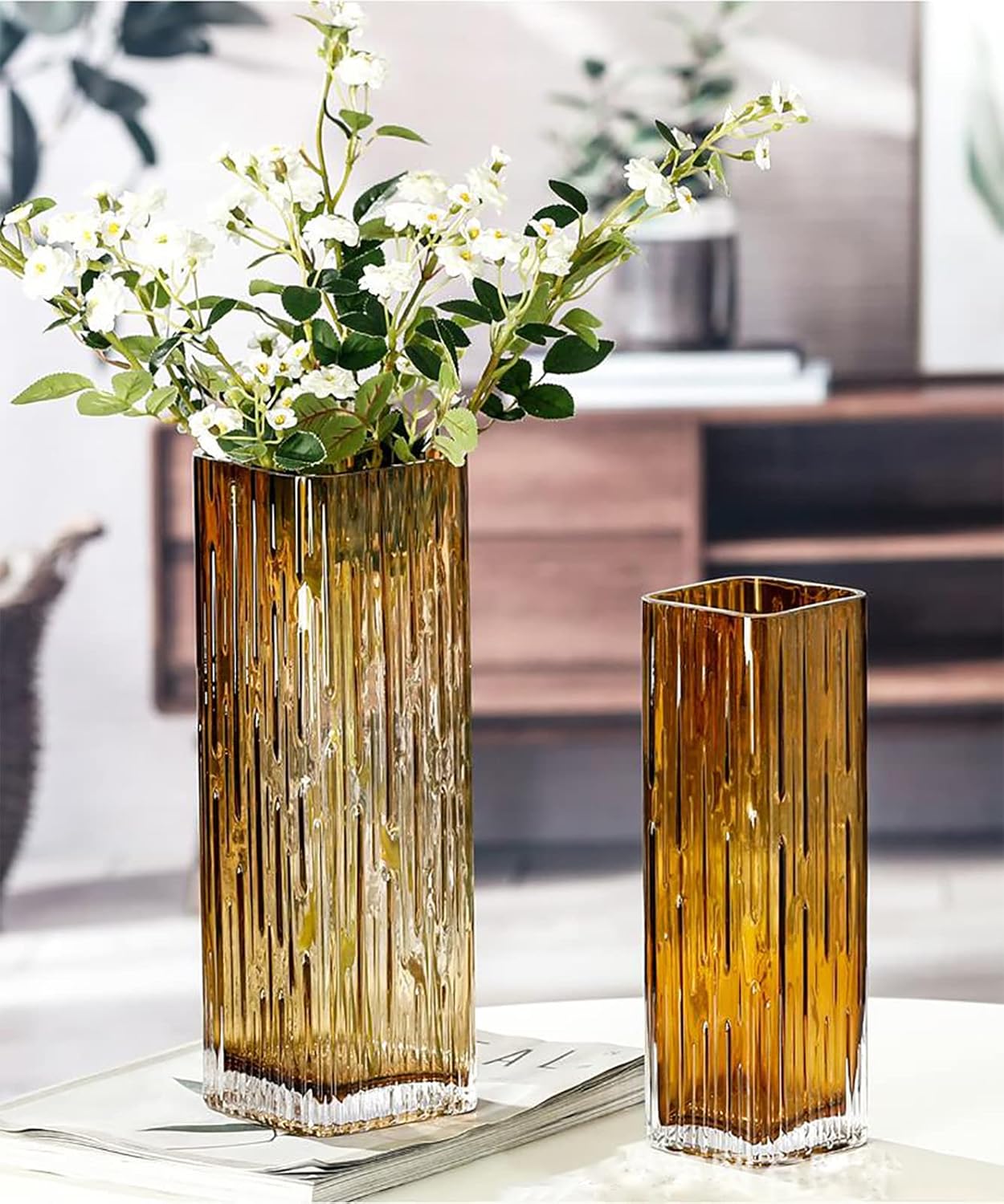 Amber Glass Square Vase