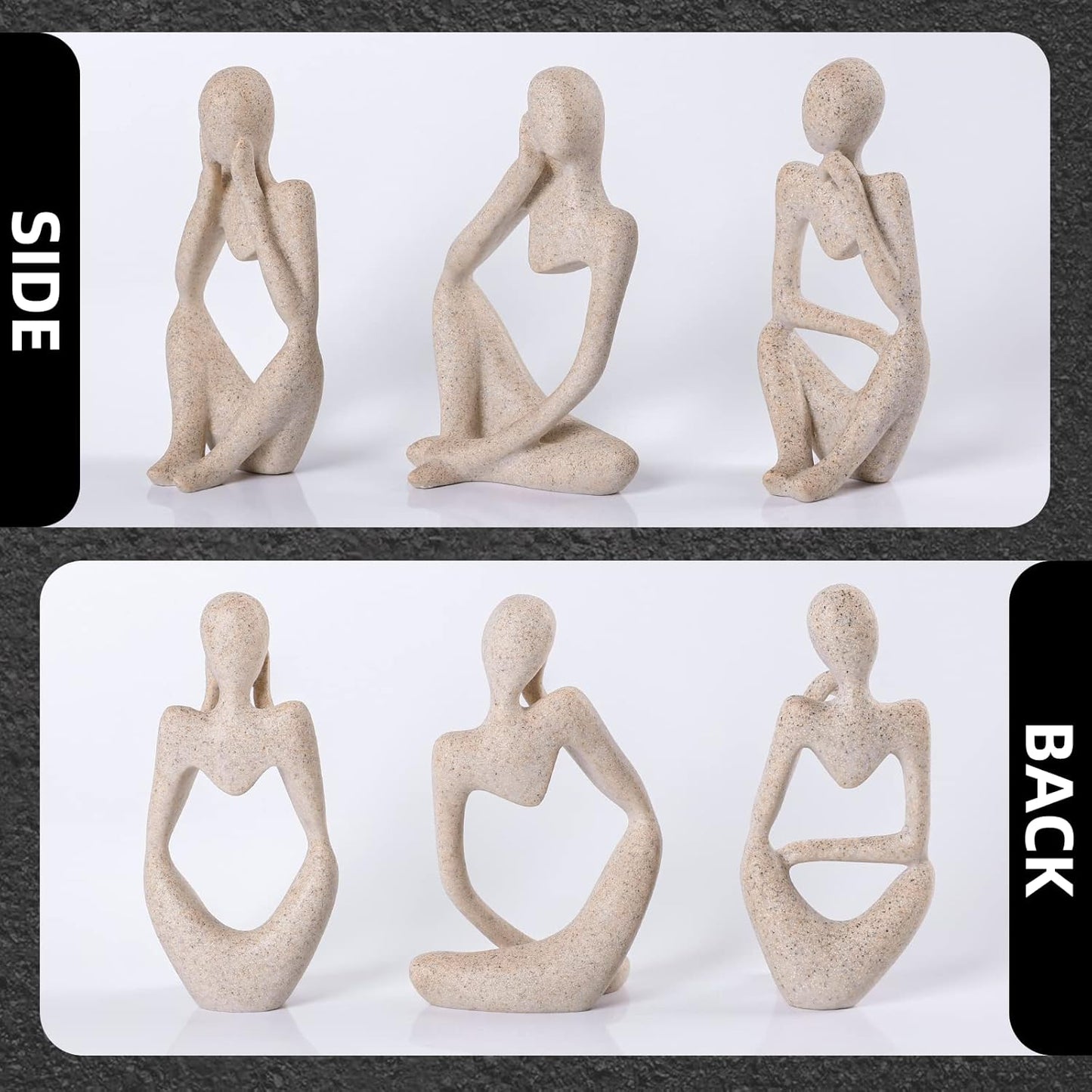 Beige abstract sculpture shown from multiple angles on a white background