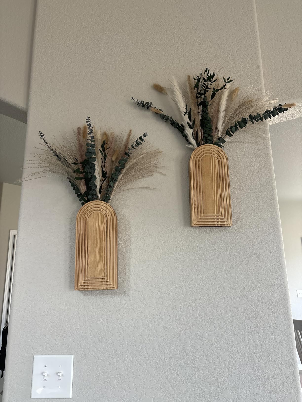 Boho Wooden Floral Vases Set with Pampas Grass