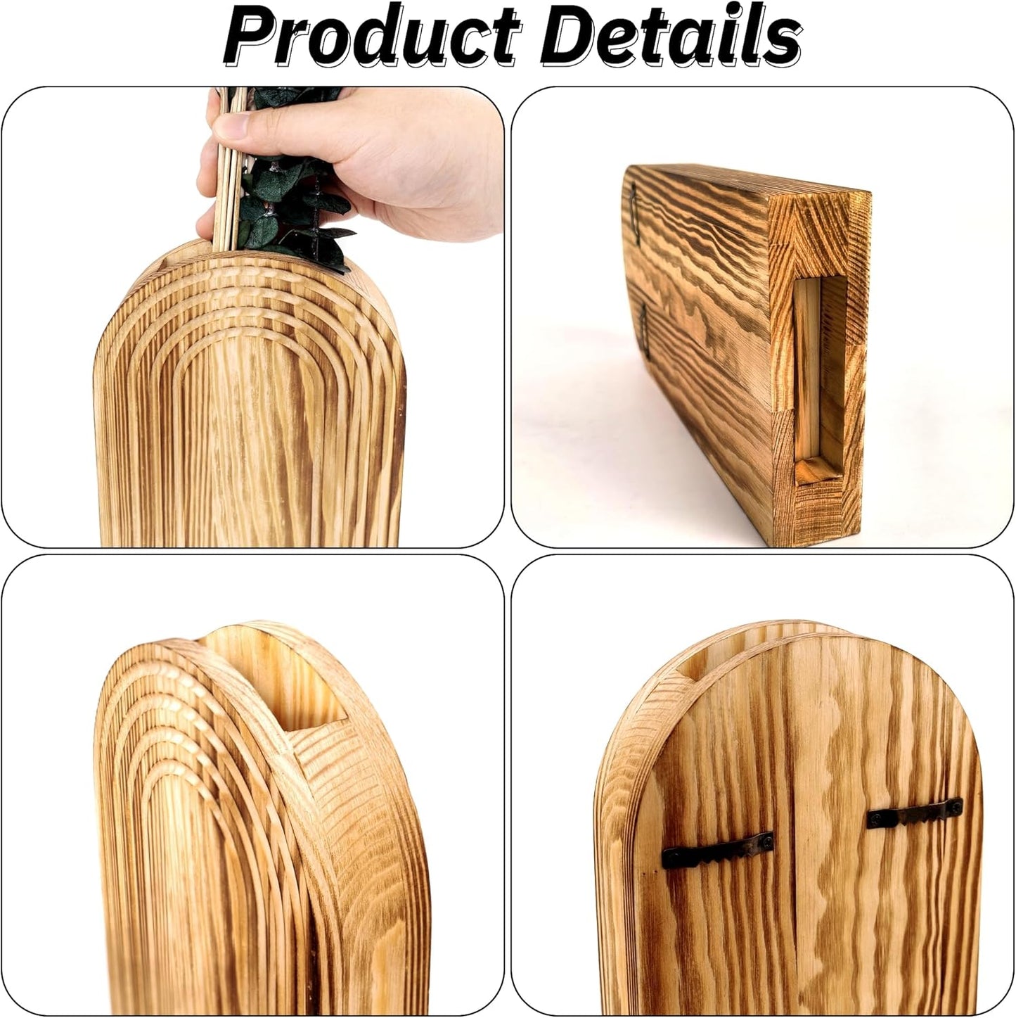 Boho Wooden Floral Vases Set with Pampas Grass