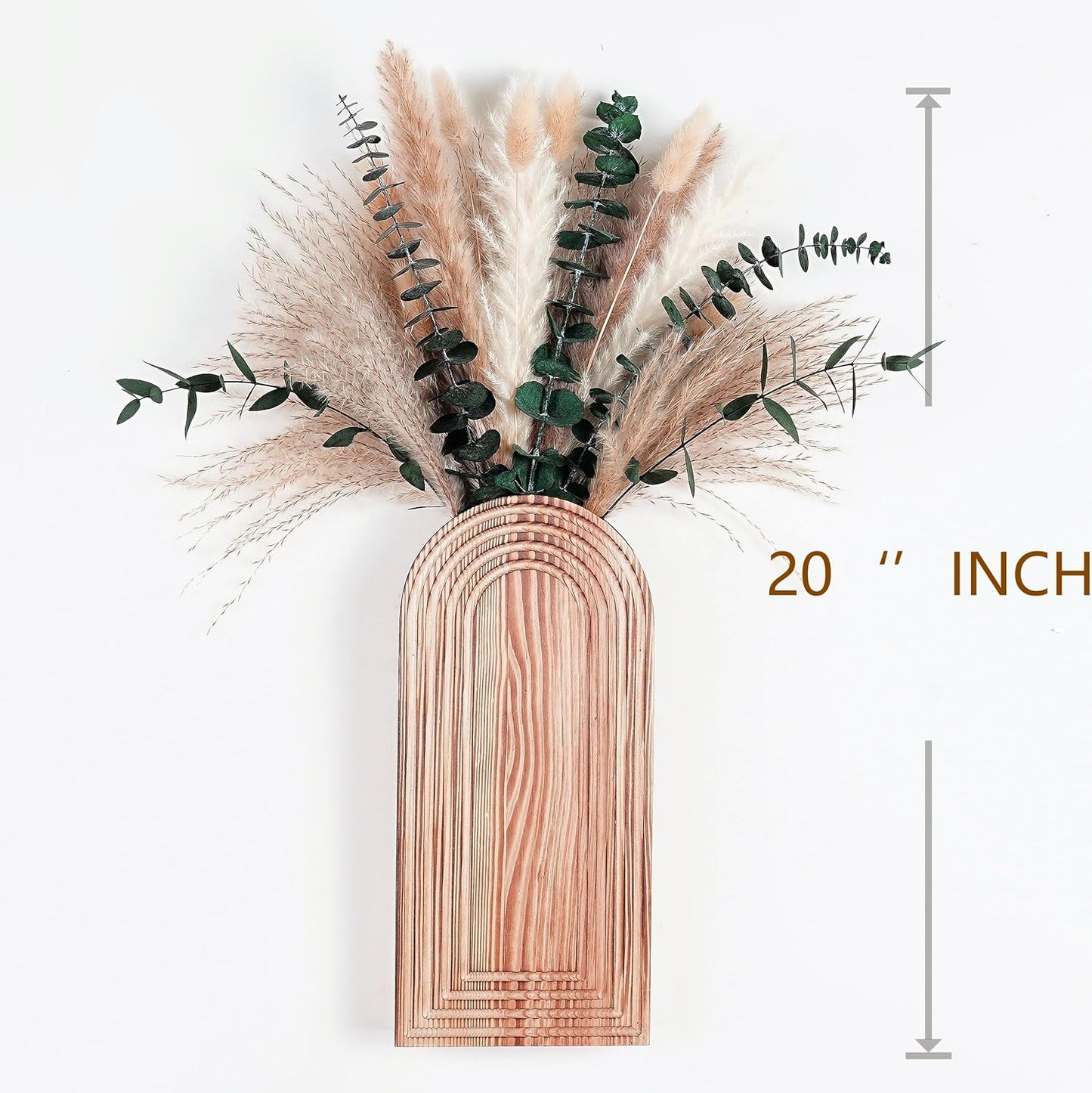Boho Wooden Floral Vases Set with Pampas Grass