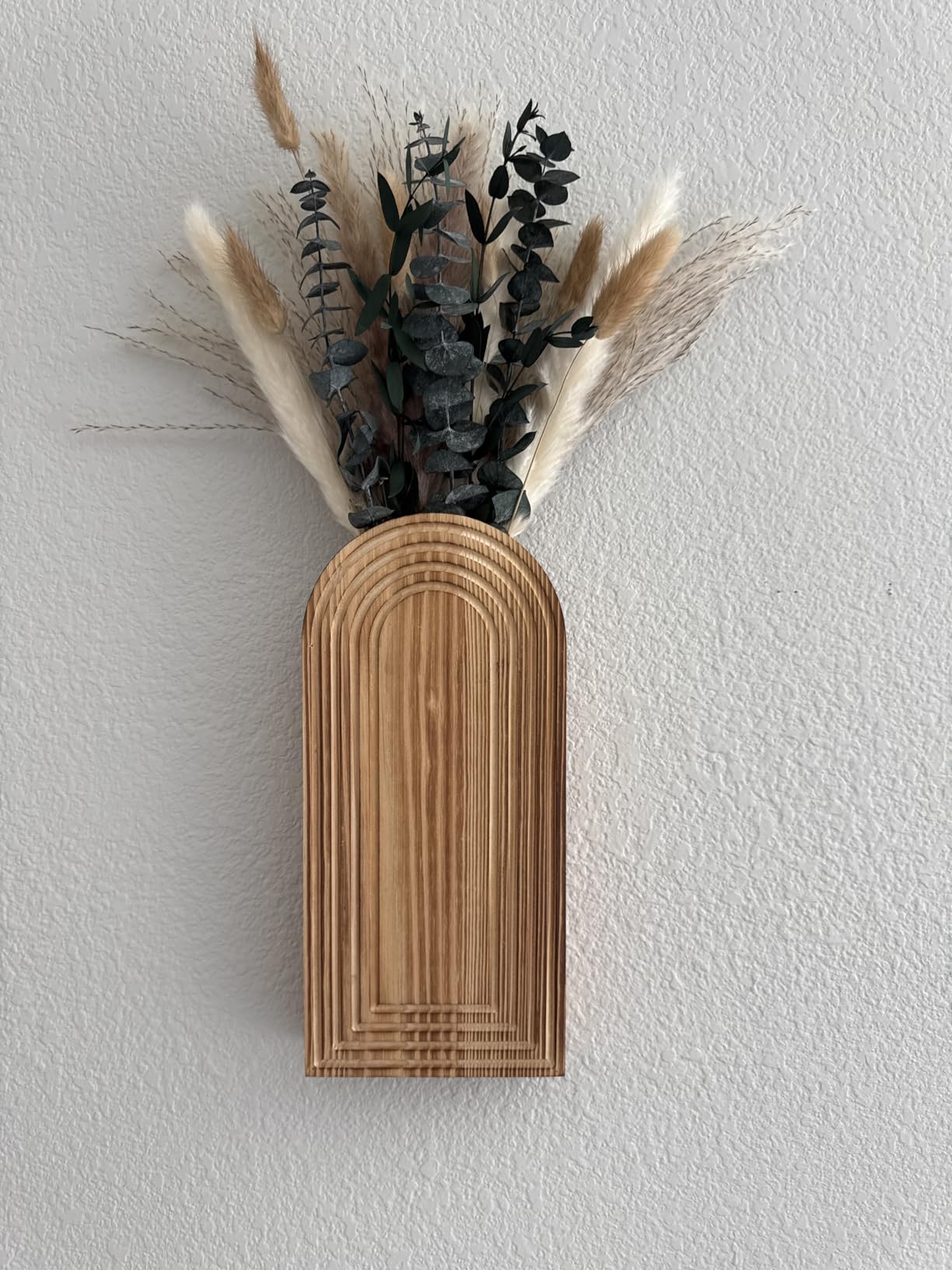 Boho Wooden Floral Vases Set with Pampas Grass