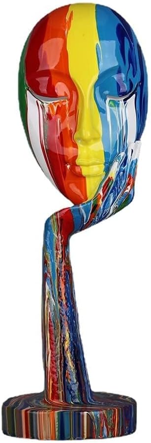 Colorful abstract sculpture of a face on a stand