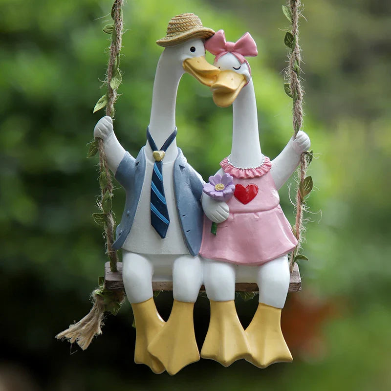 Couple Duck Swing Garden Sculptures