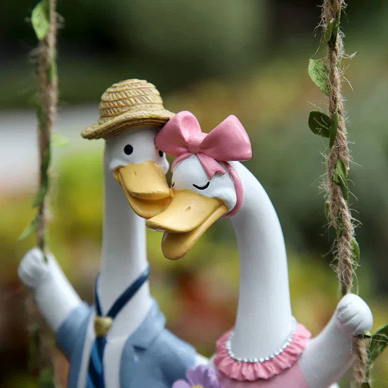 Couple Duck Swing Garden Sculptures