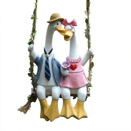 Couple Duck Swing Garden Sculptures