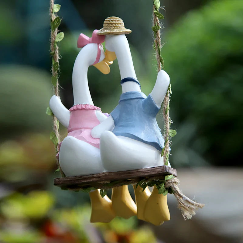 Couple Duck Swing Garden Sculptures