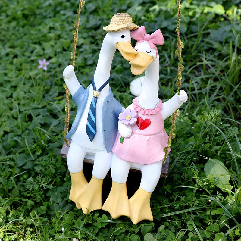 Couple Duck Swing Garden Sculptures