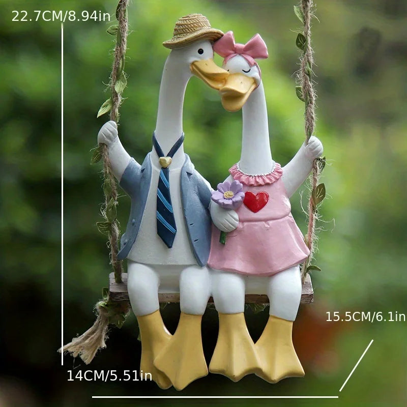Couple Duck Swing Garden Sculptures