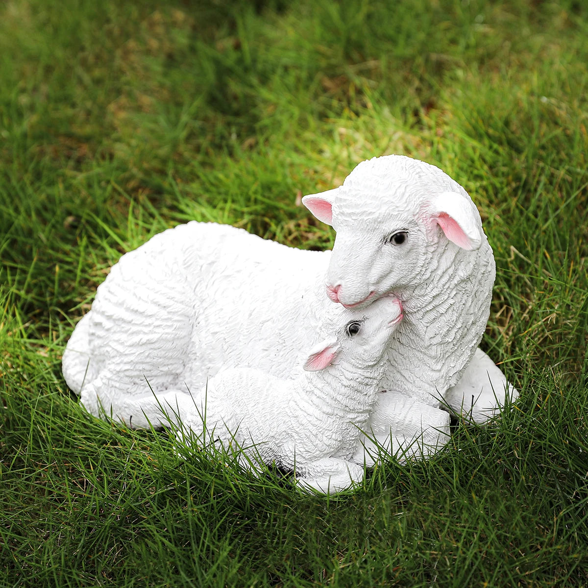Cute Resin White Lamb Lawn Sculpture