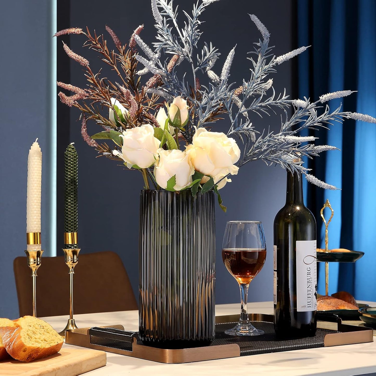 Cylinder Ribbed Brown Glass Flower Vase