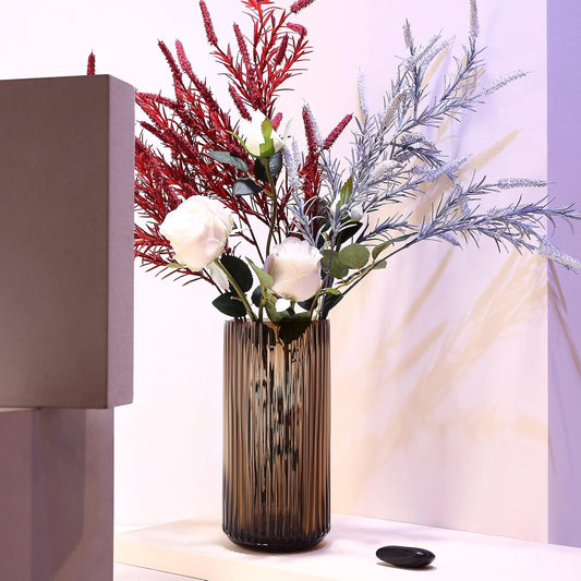 Cylinder Ribbed Brown Glass Flower Vase