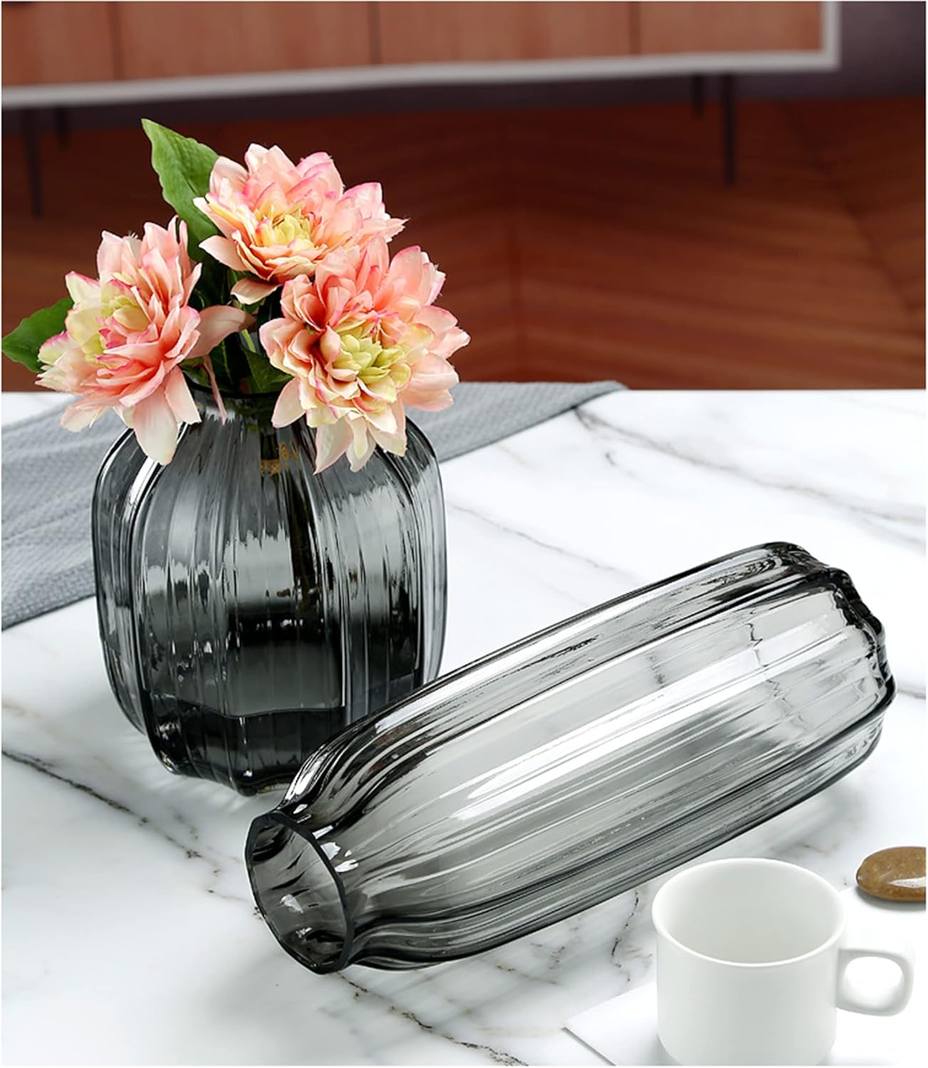Dark Grey Bud Tall Glass Vase