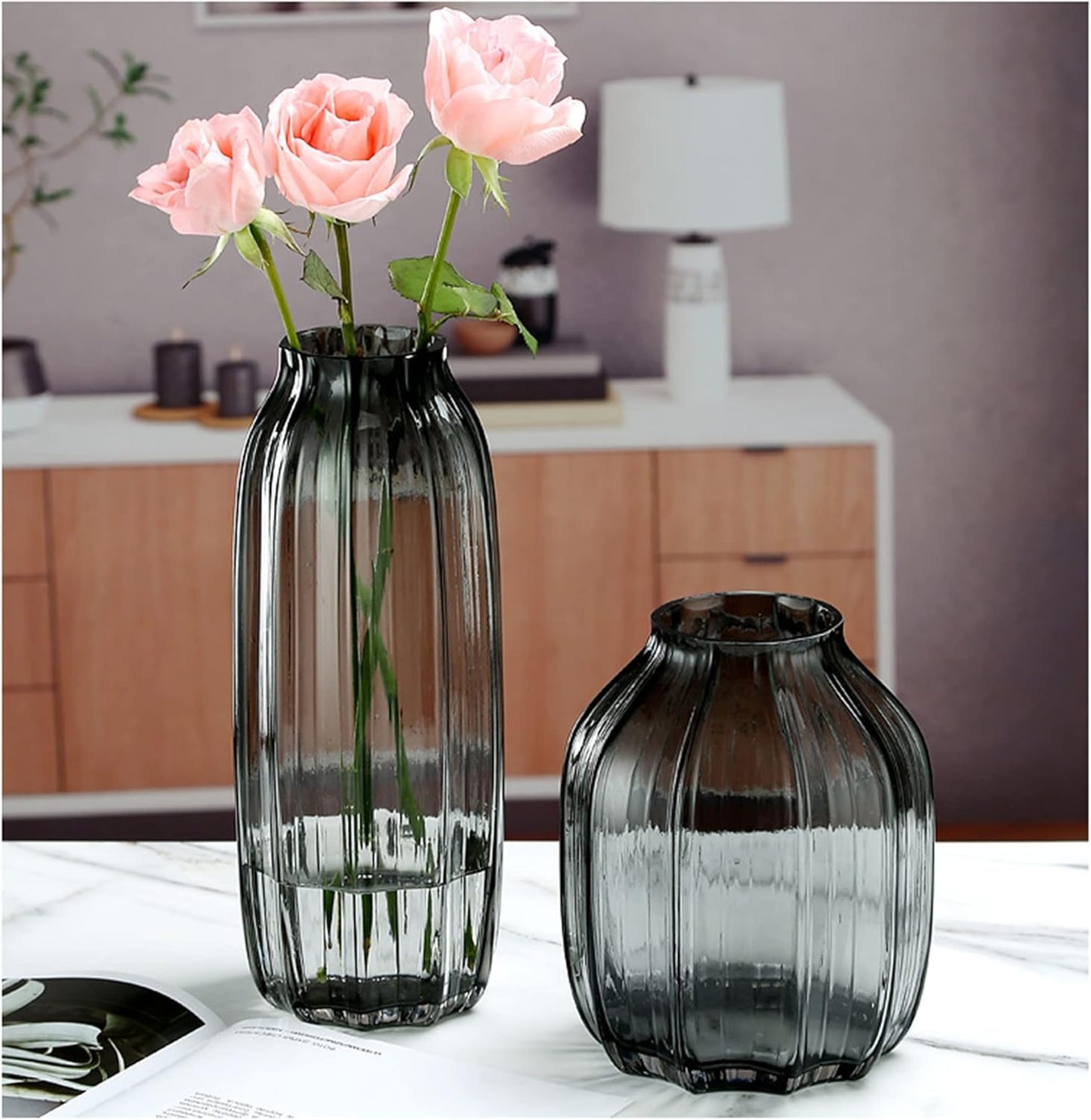 Dark Grey Bud Tall Glass Vase