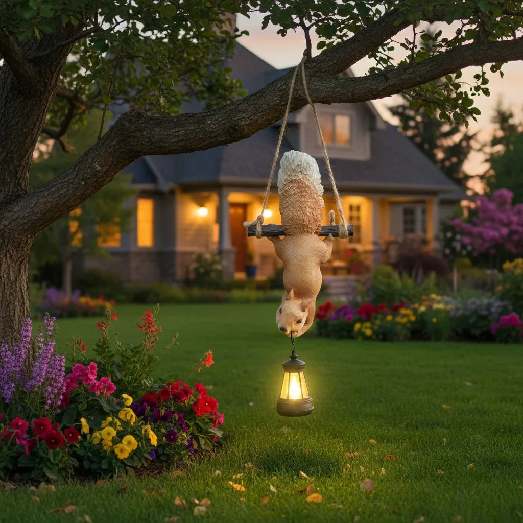 Garden Squirrel Solar Lamp Statue
