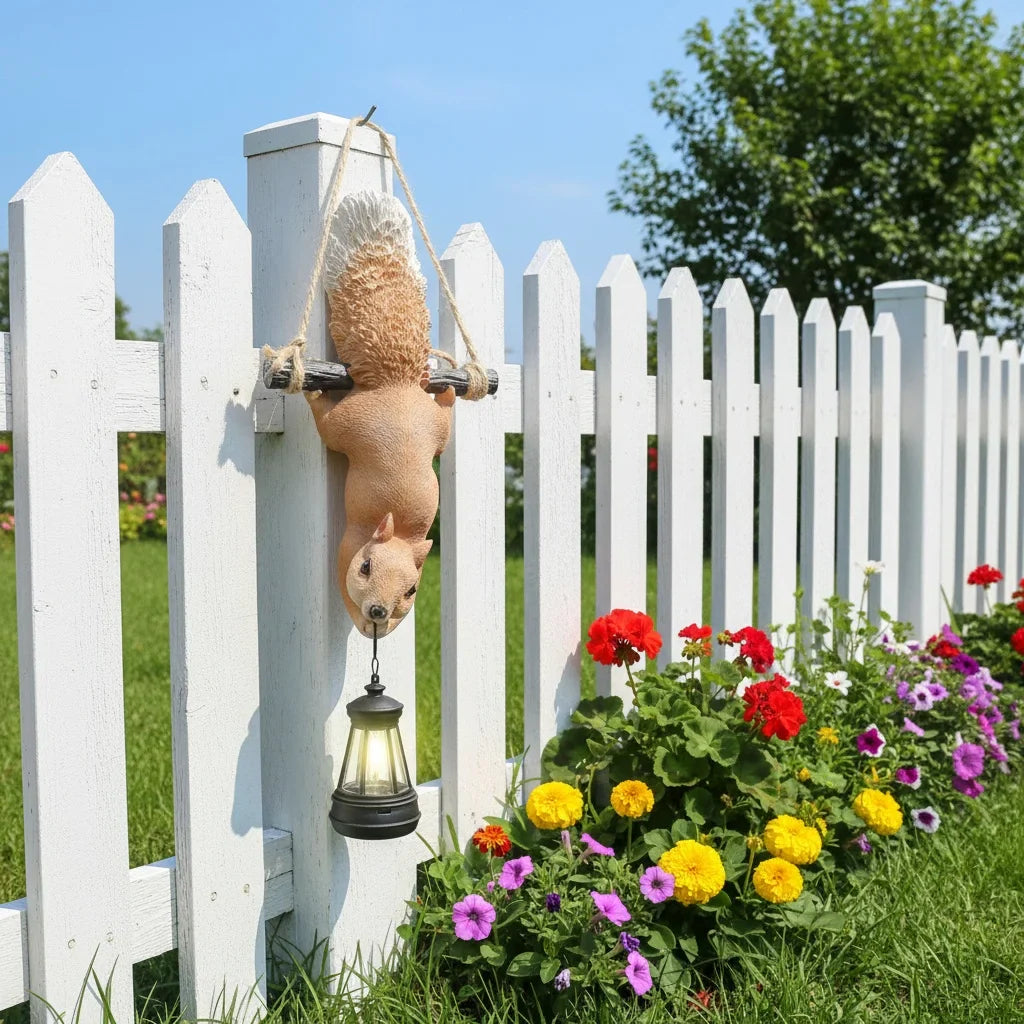 Garden Squirrel Solar Lamp Statue