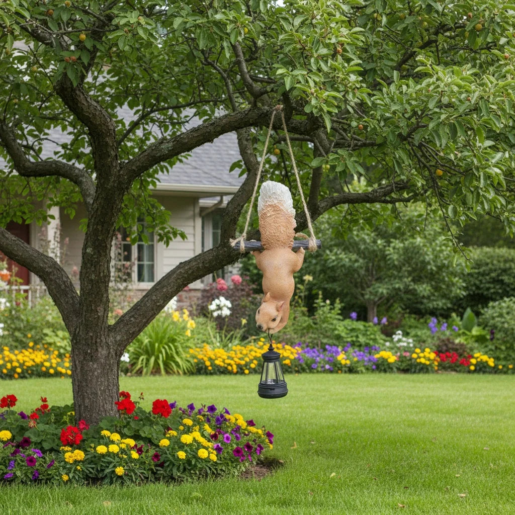 Garden Squirrel Solar Lamp Statue