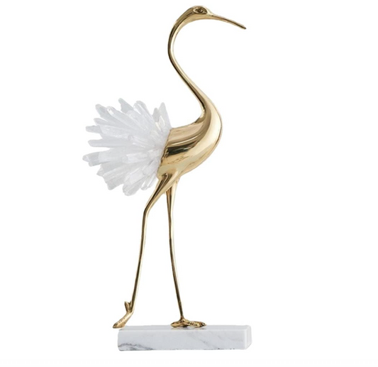 Gold Crane Bird Figurine Sculpture