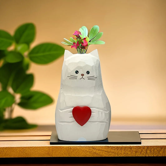 Handmade Wooden Cat Vase