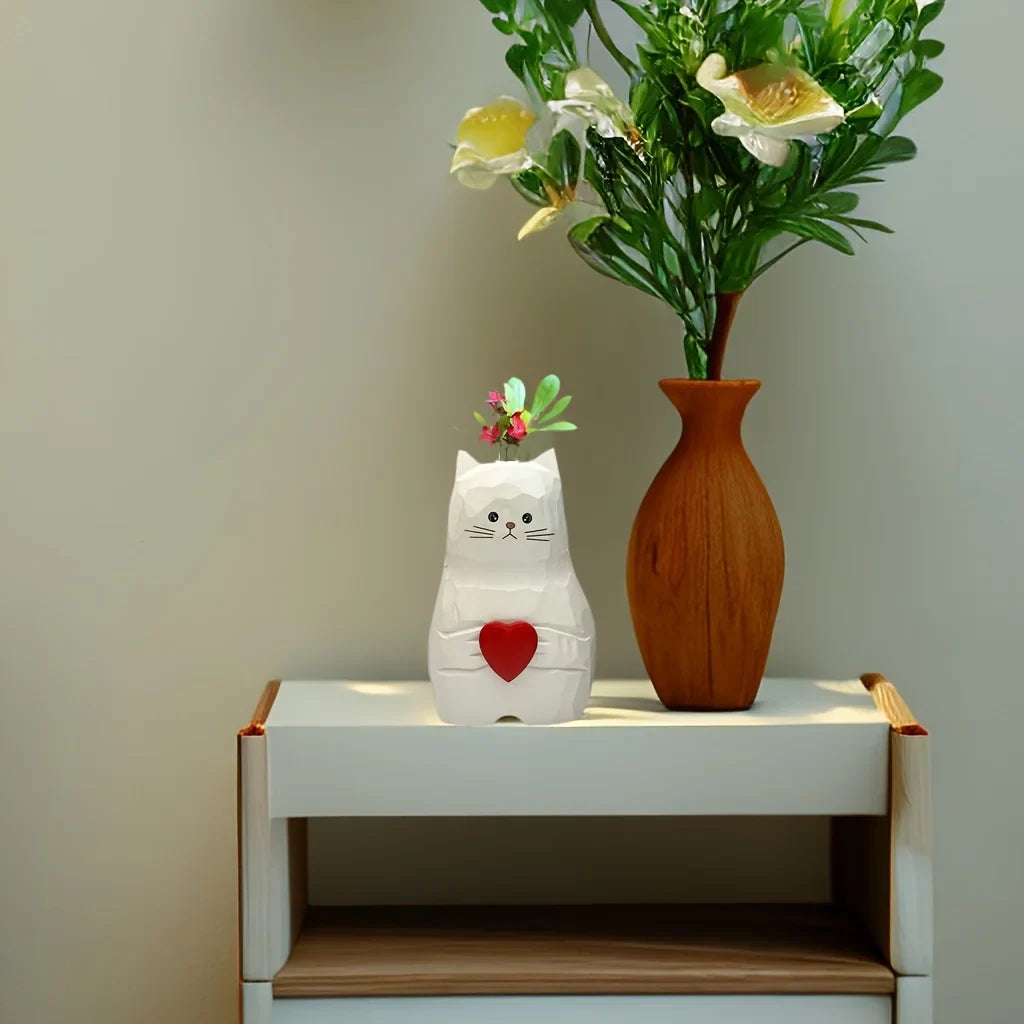 Handmade Wooden Cat Vase