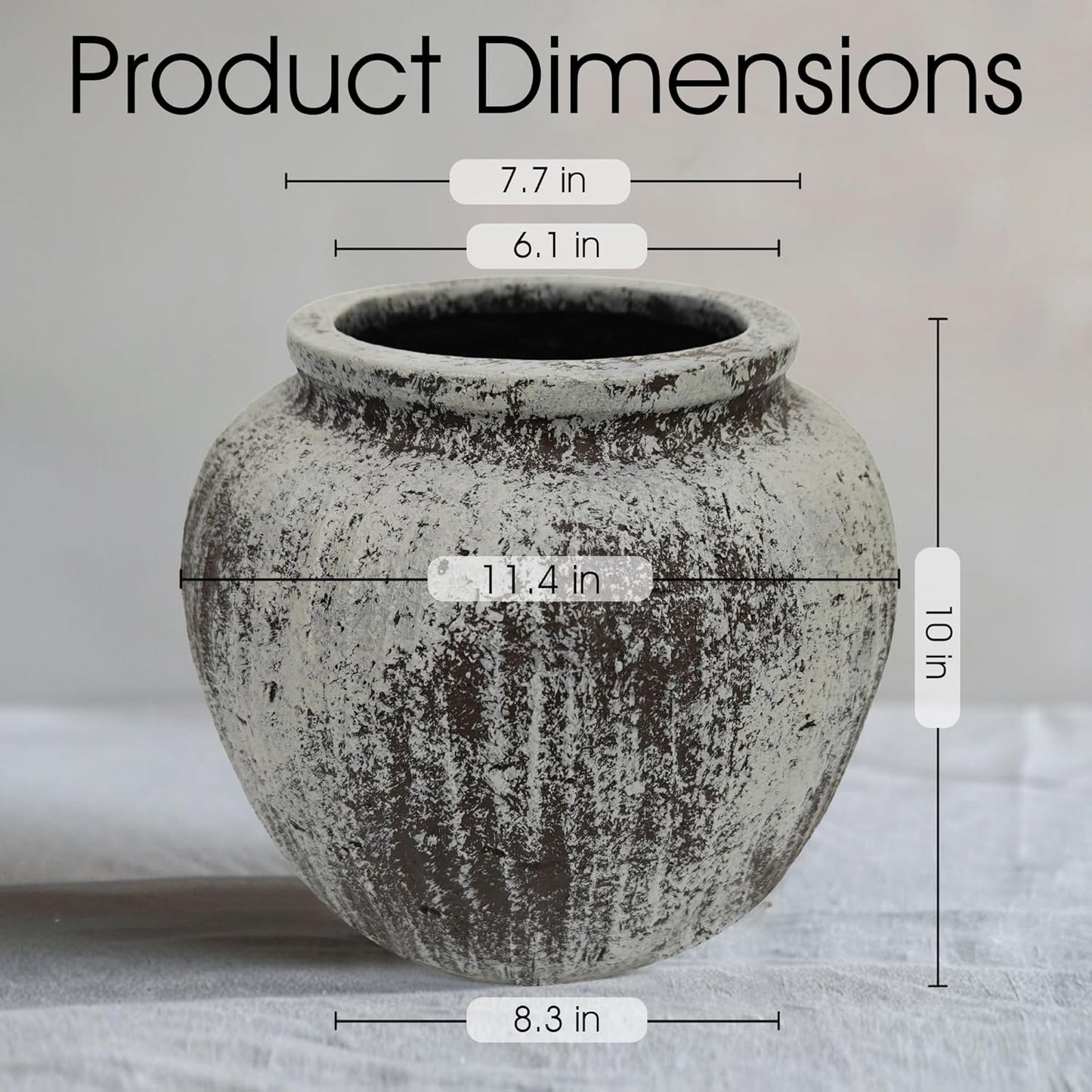 Large Distressed Round Rustic Vase