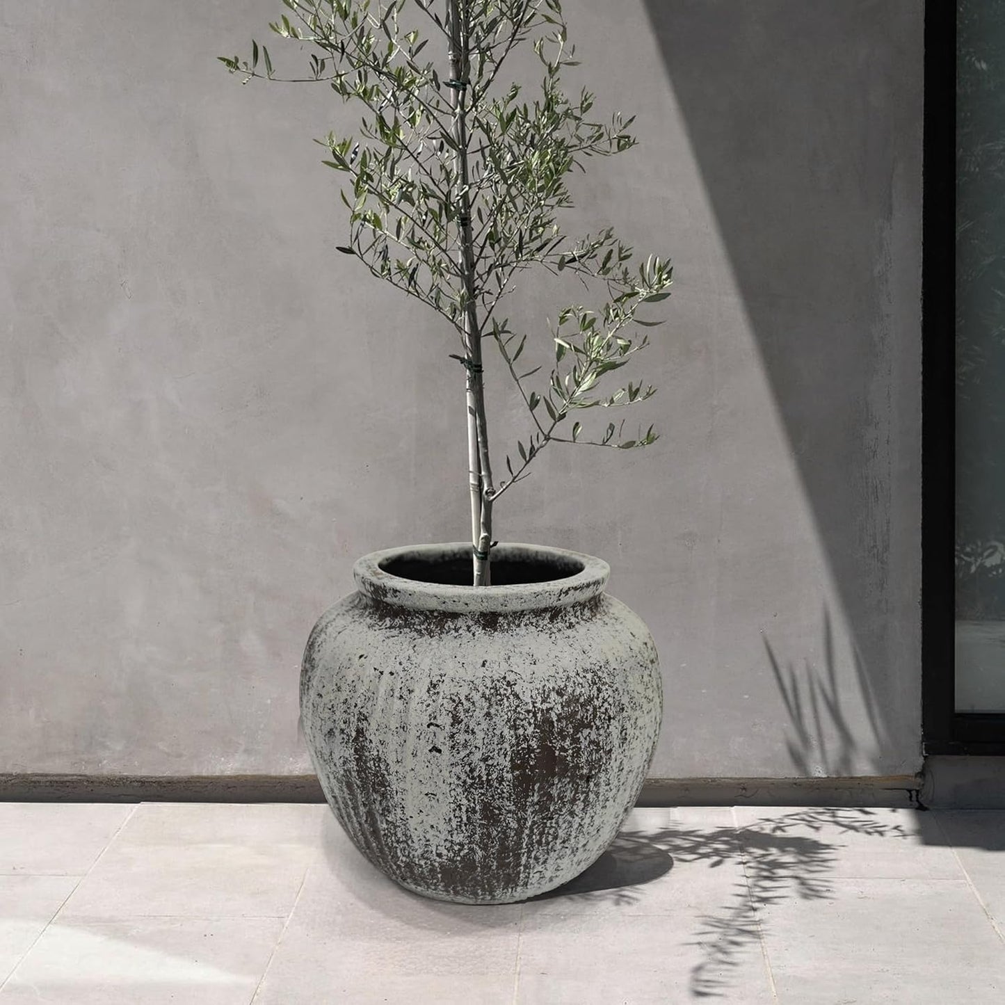 Large Distressed Round Rustic Vase