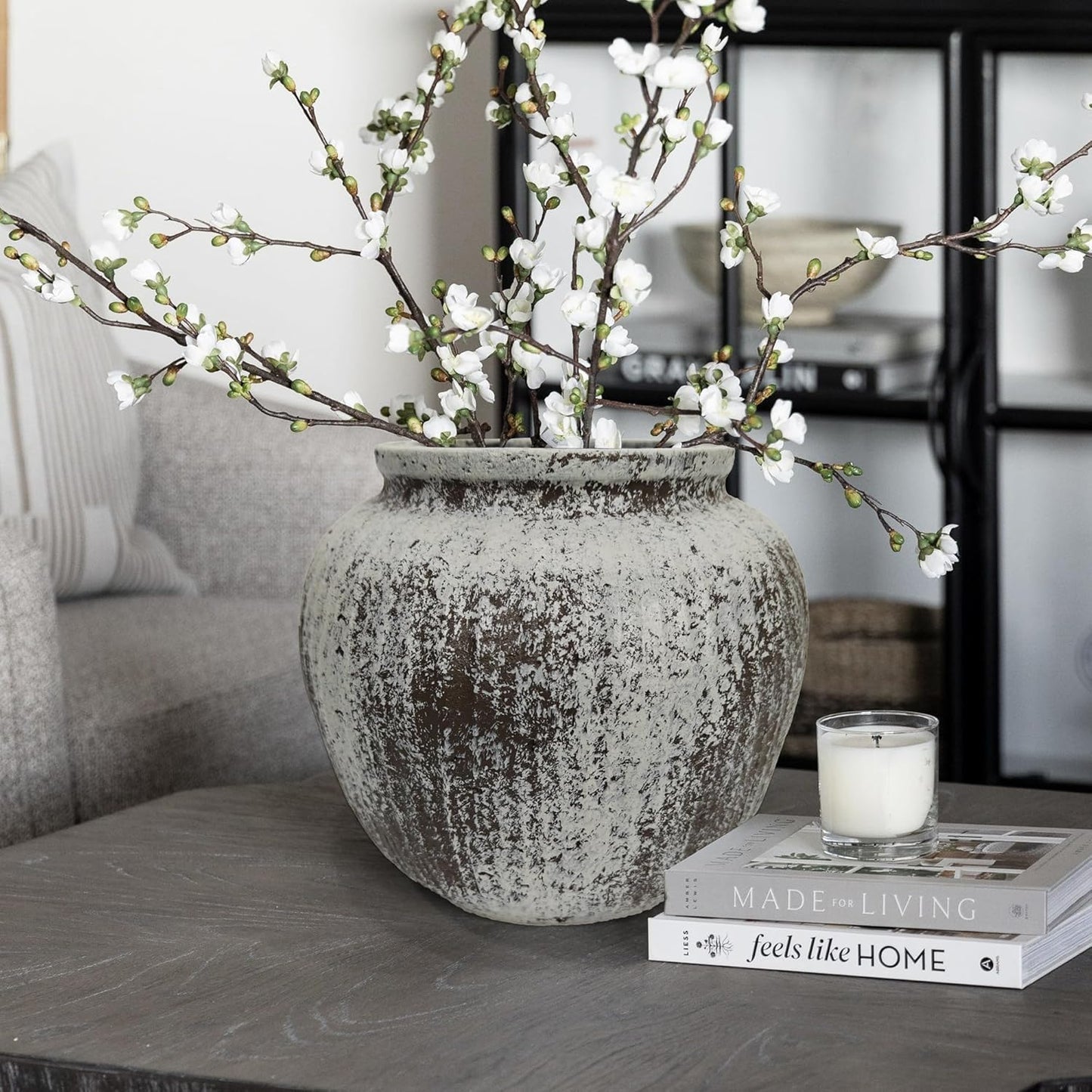 Large Distressed Round Rustic Vase