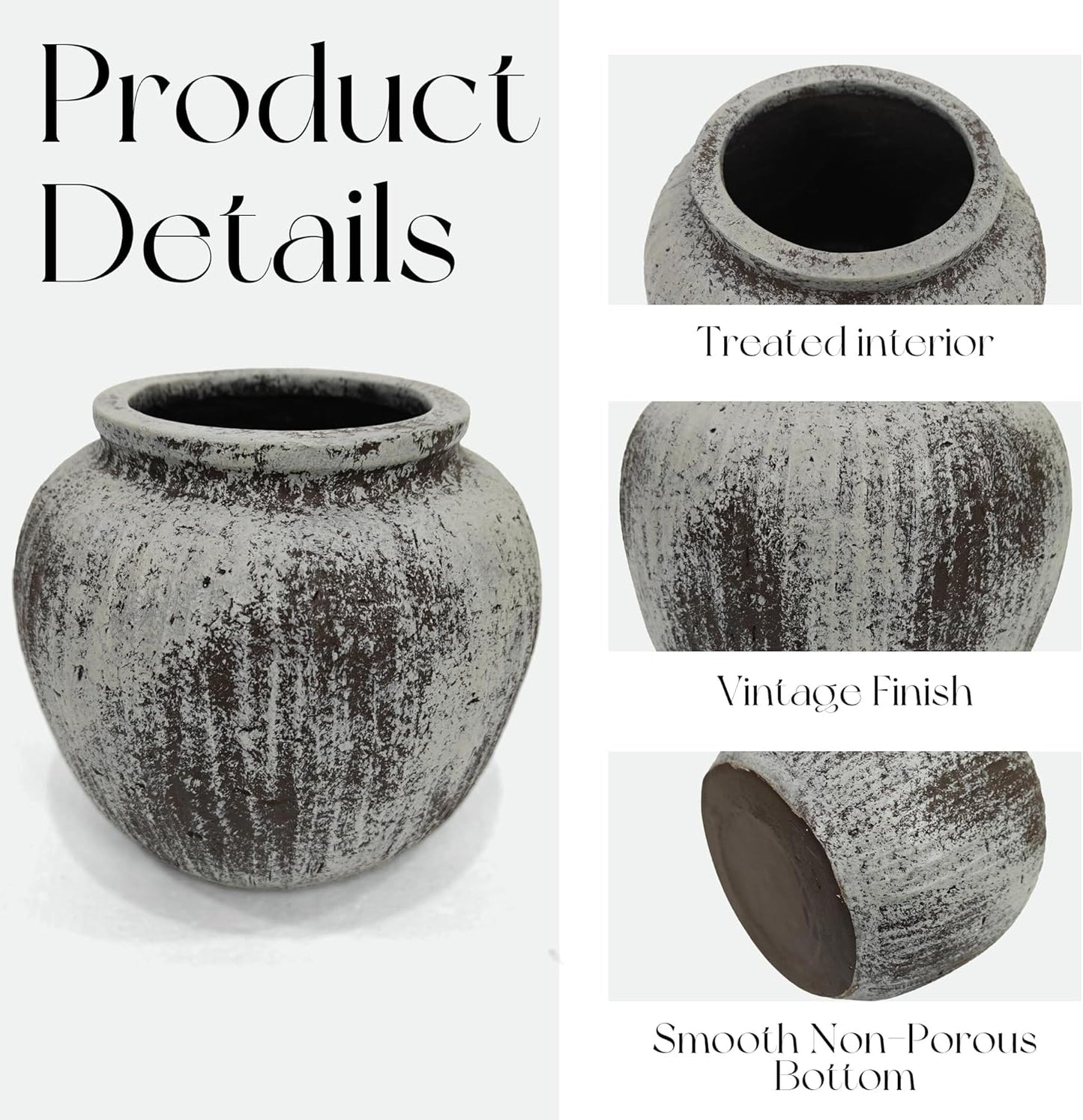 Large Distressed Round Rustic Vase