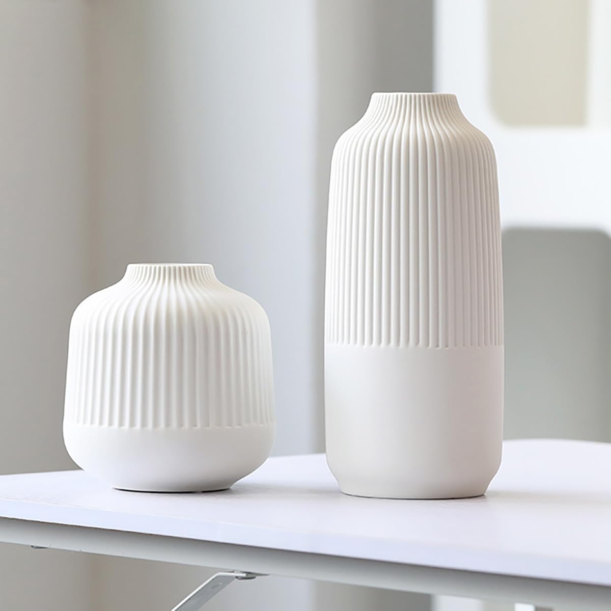 Matte White Boho Stripe Vase Set