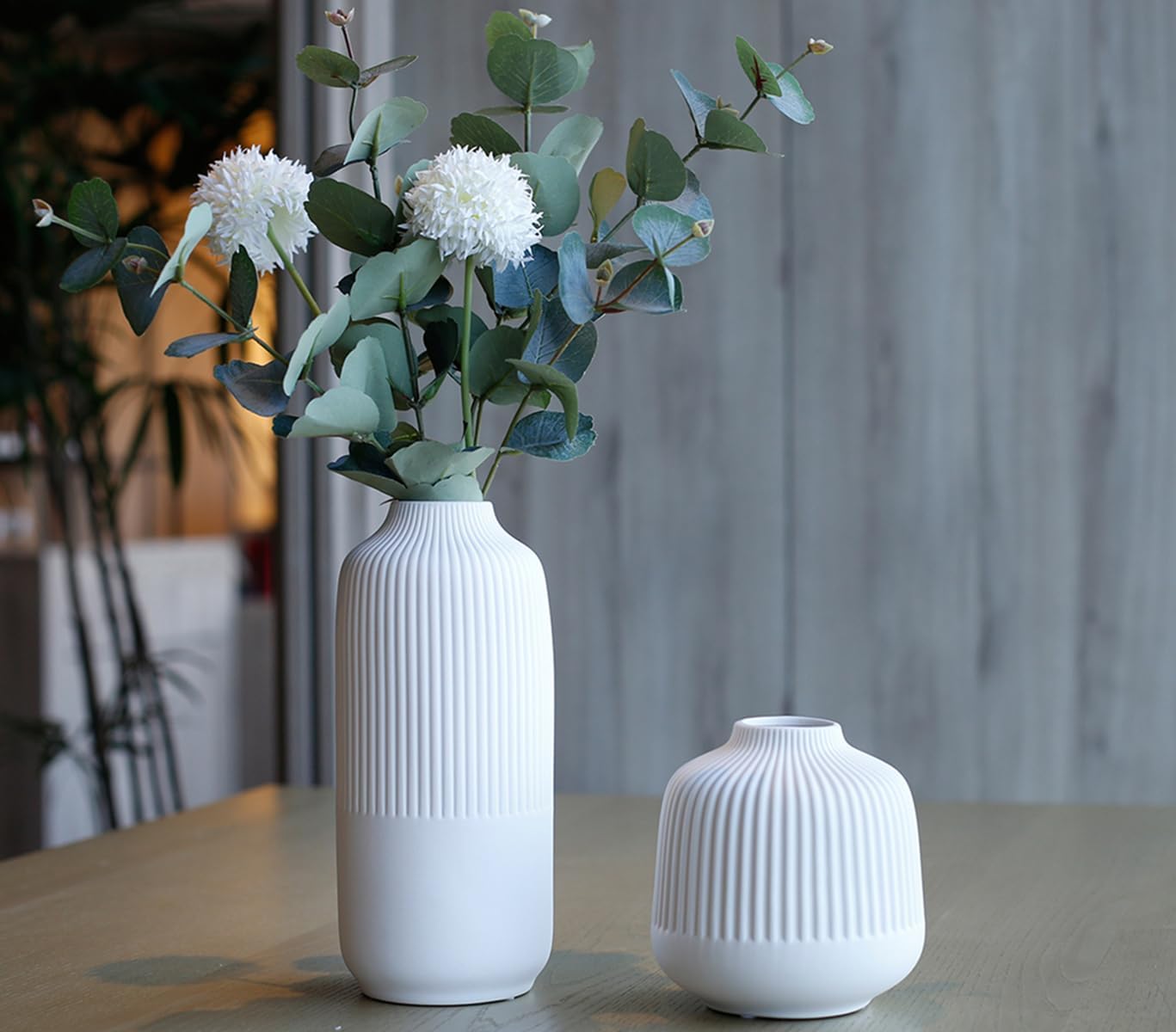 Matte White Boho Stripe Vase Set