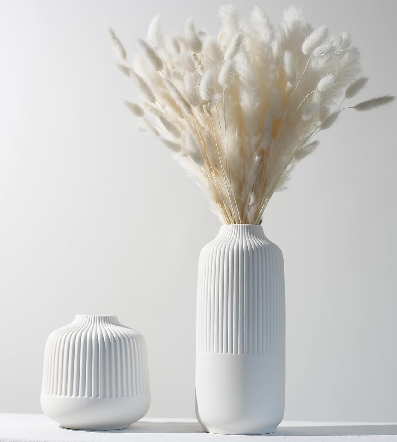 Matte White Boho Stripe Vase Set