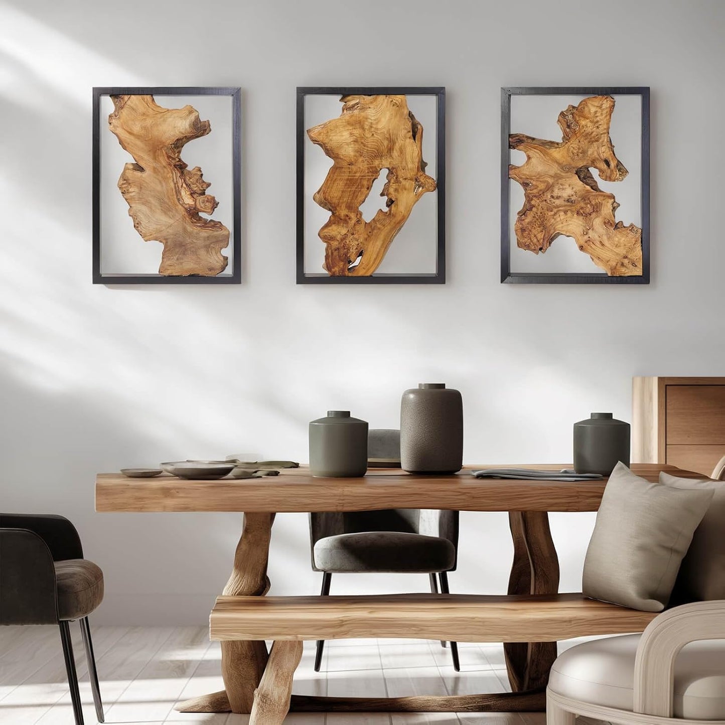 Natural wood Rustic Hanging Sculpture Set