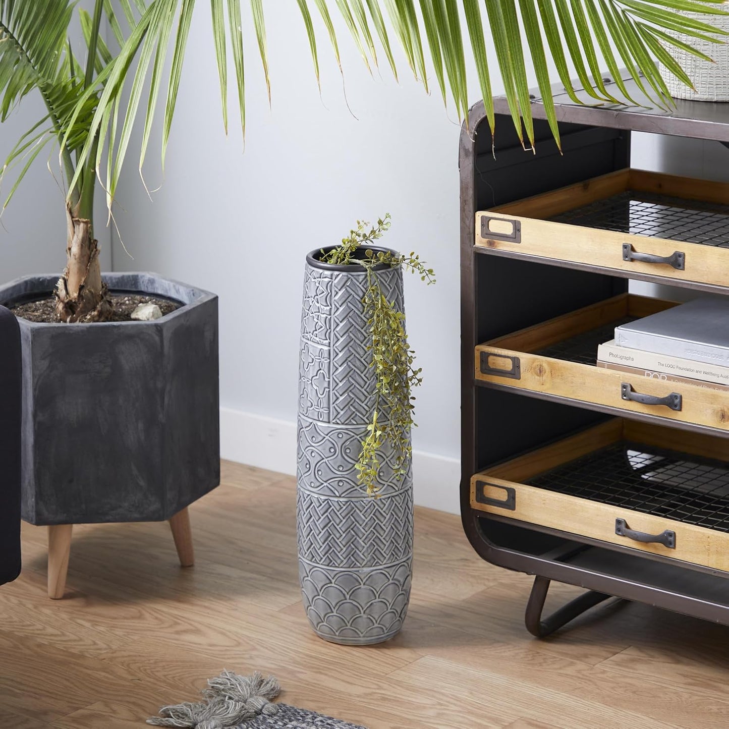 Slim Engraved Patterned Centerpiece Vase