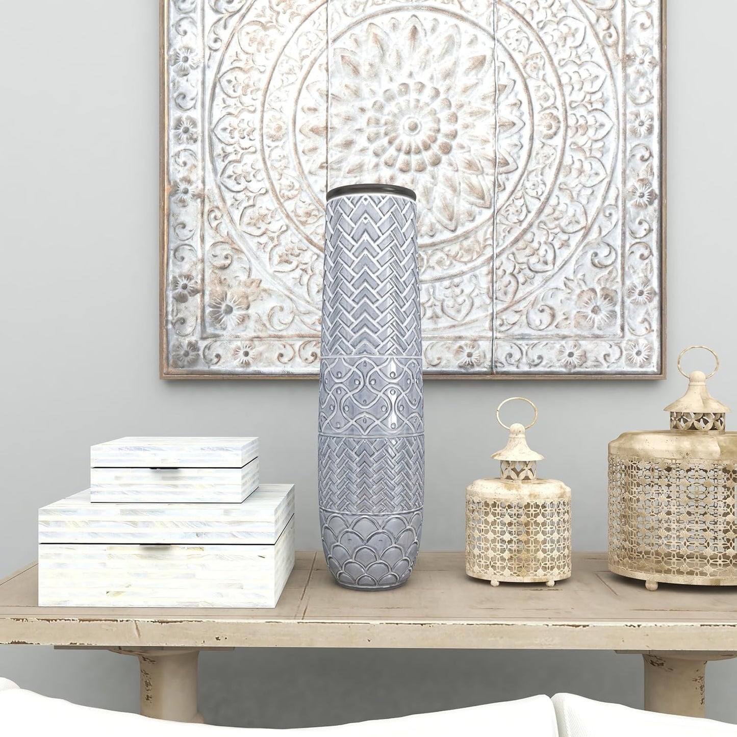 Slim Engraved Patterned Centerpiece Vase