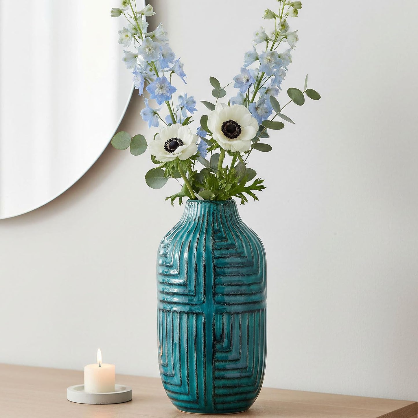 Teal Hand-Glazed Ceramic Vase