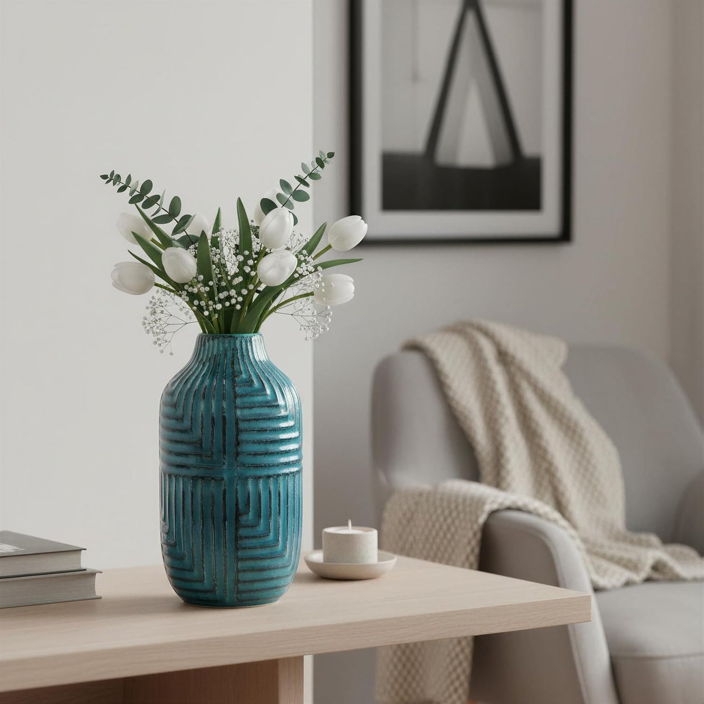 Teal Hand-Glazed Ceramic Vase