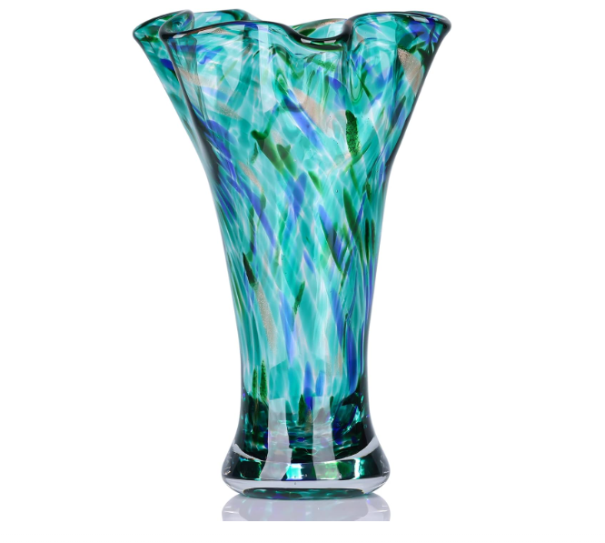 Teal Hand Blown Glass Vase