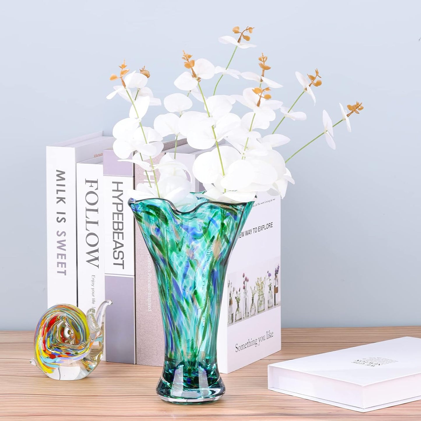 Teal Hand Blown Glass Vase