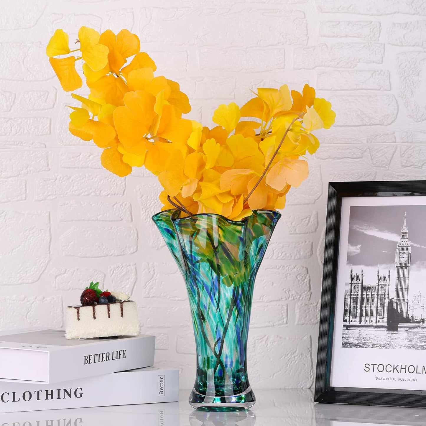 Teal Hand Blown Glass Vase