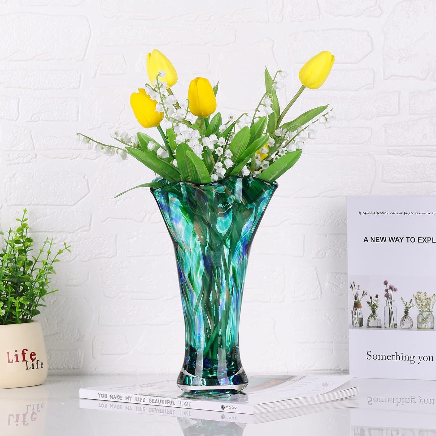 Teal Hand Blown Glass Vase