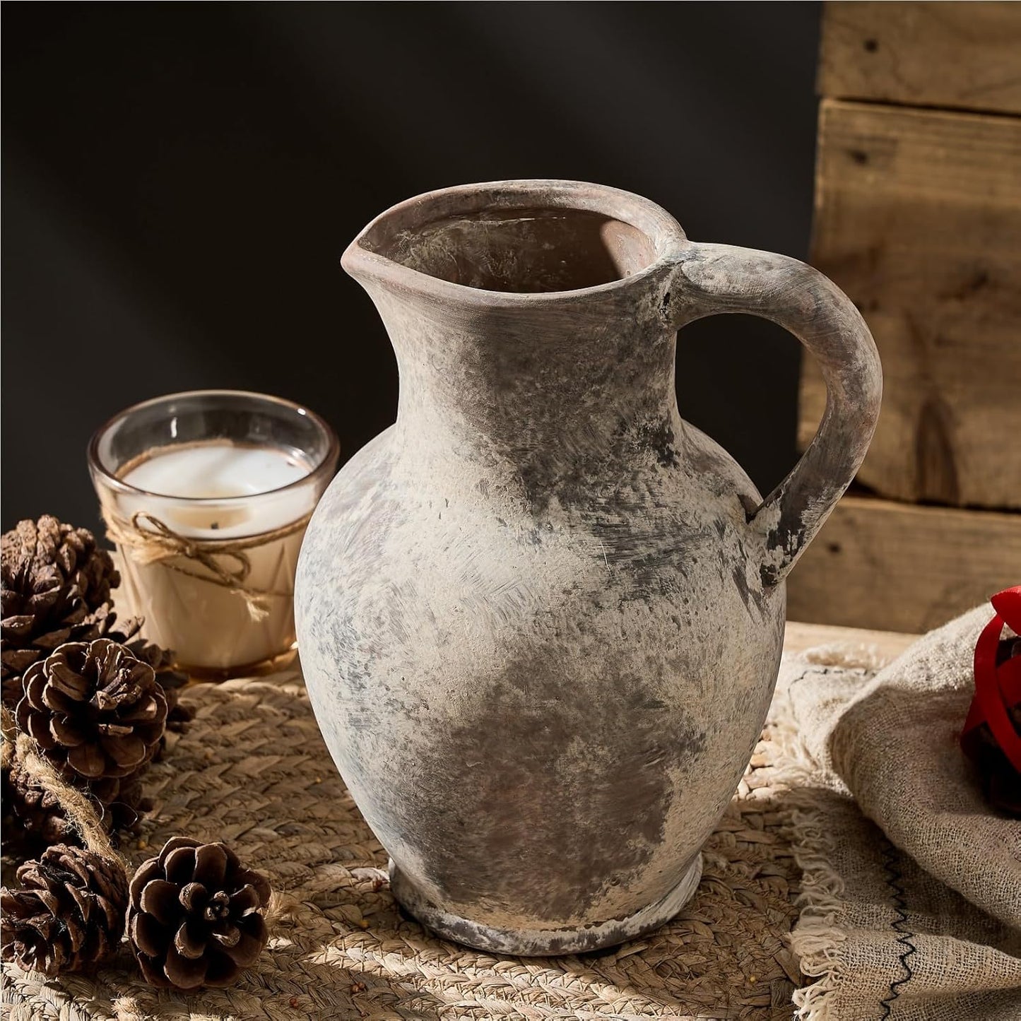 Terracotta Handle Rustic Ceramic Vase