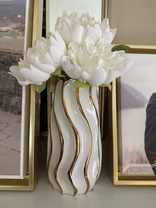 Vertical Gold Stripe Ceramic Flower Vase