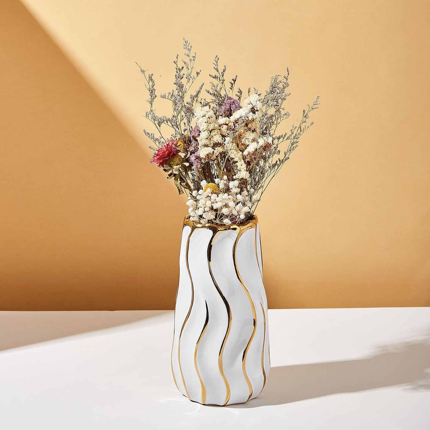 Vertical Gold Stripe Ceramic Flower Vase