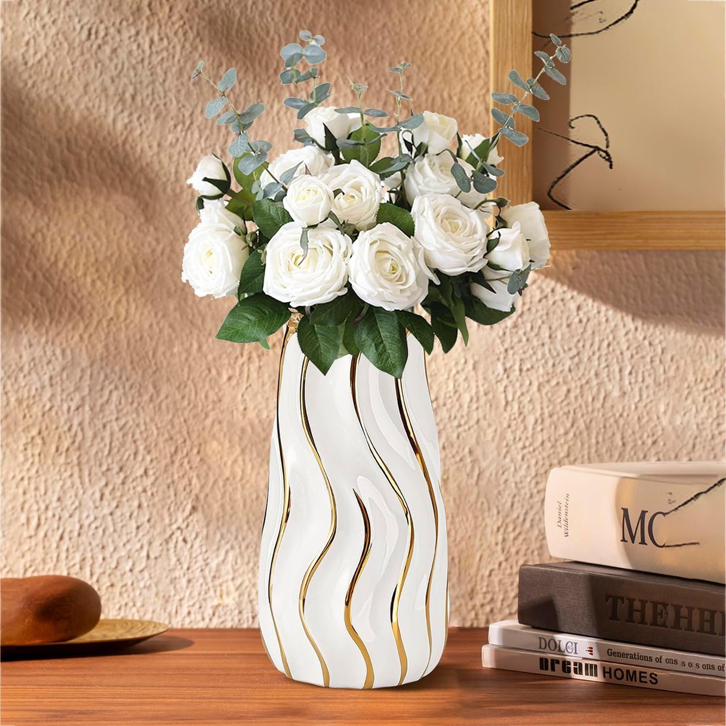 Vertical Gold Stripe Ceramic Flower Vase
